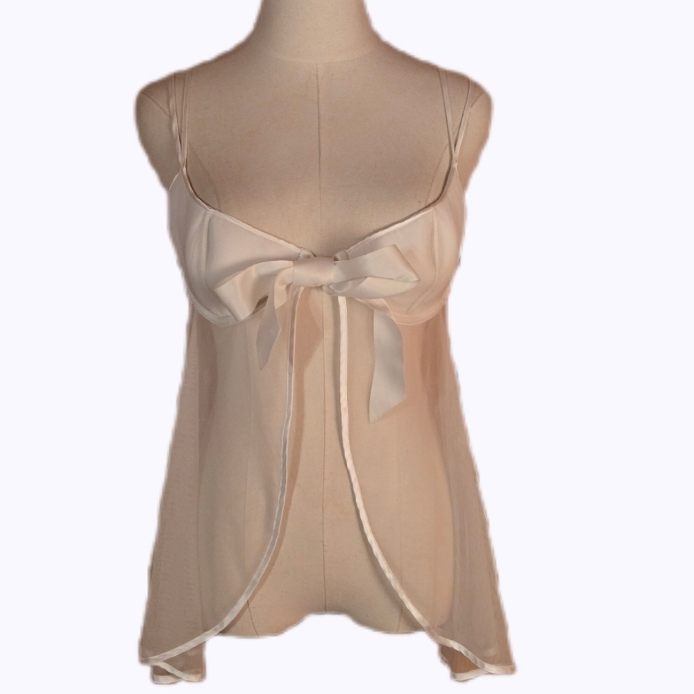 Victoria's Secret Vintage Off White Mesh Teddy With Open Front And Bow Size L
